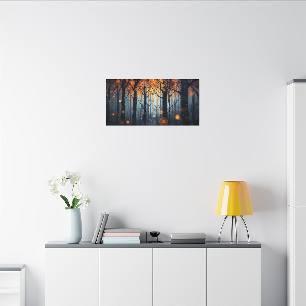 GLOW FOREST — Abstract Forest Lights Framed Canvas Wall Art