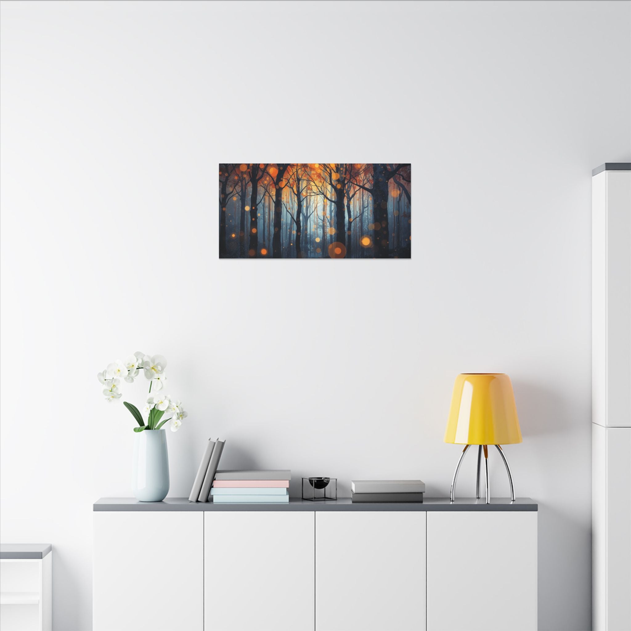 GLOW FOREST — Abstract Forest Lights Framed Canvas Wall Art