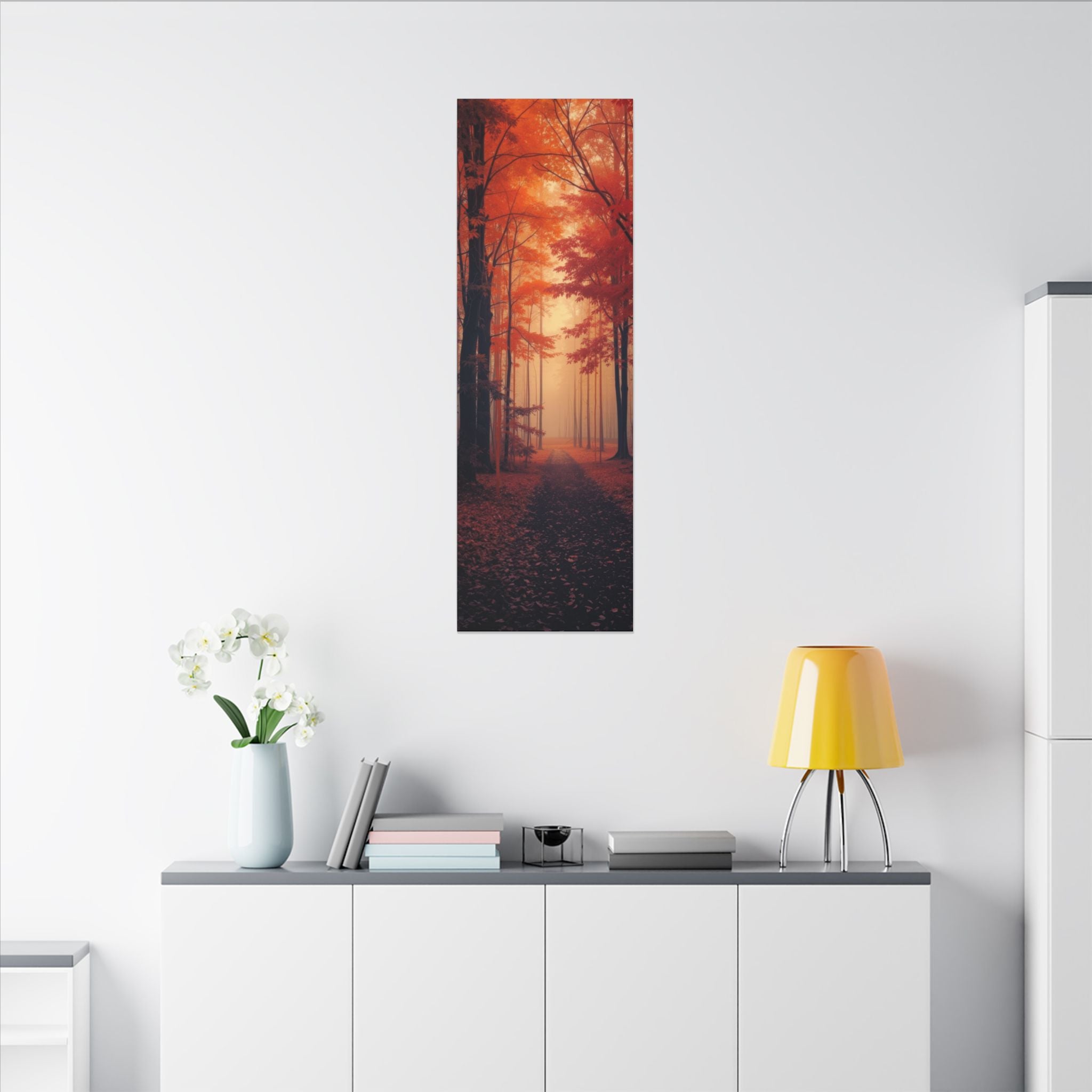AMBER FOREST — Abstract Autumn Forest Framed Canvas Wall Art