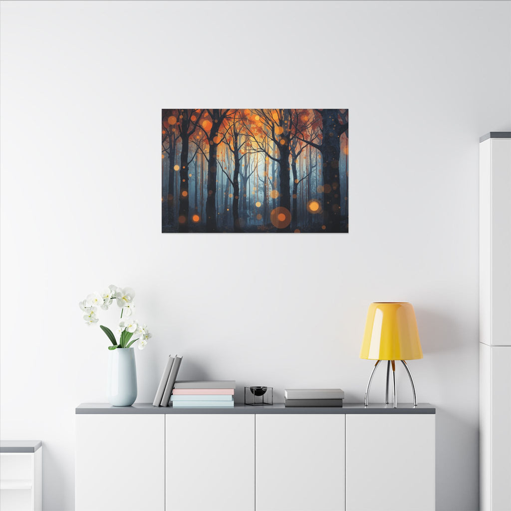 GLOW FOREST — Abstract Forest Lights Framed Canvas Wall Art
