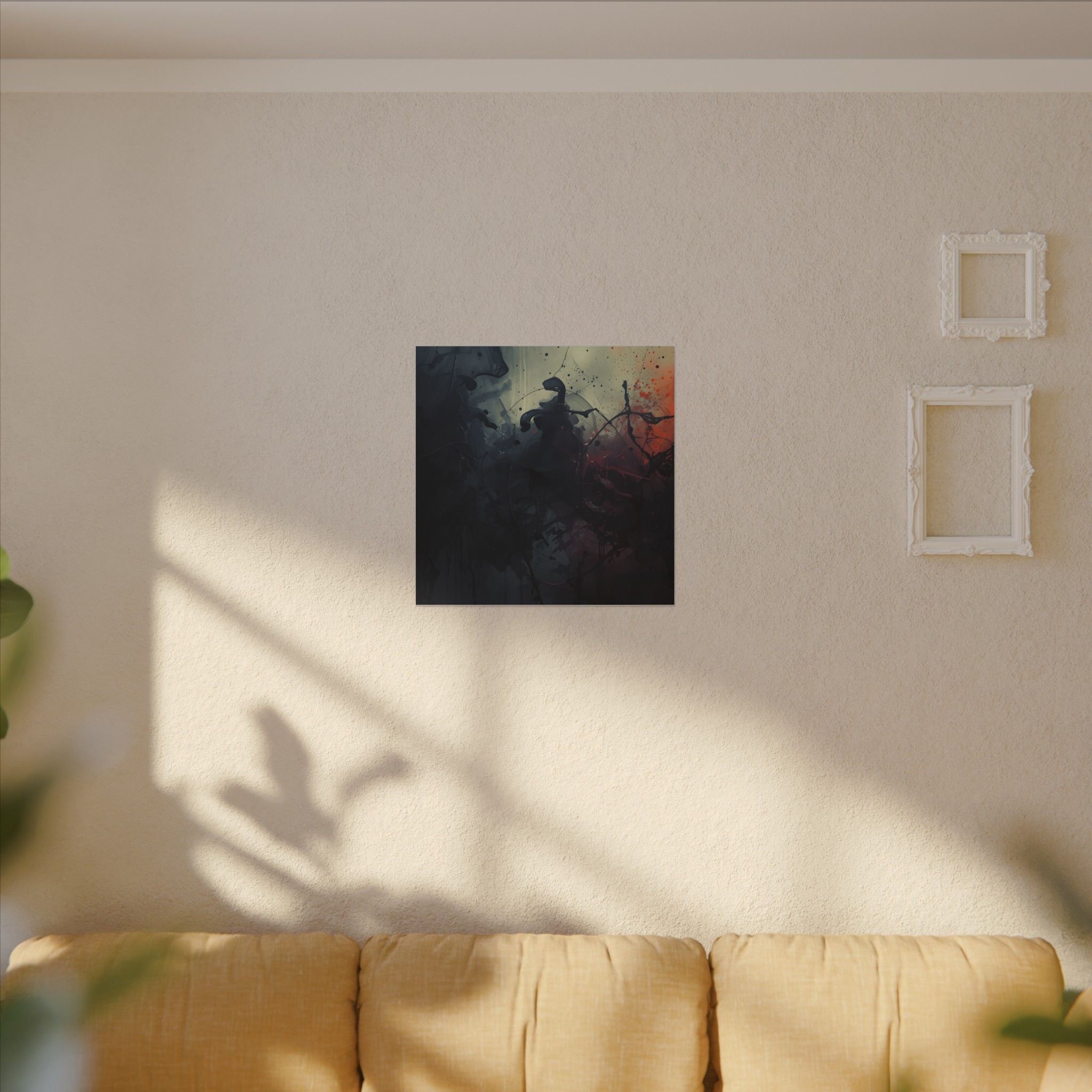 Inkscorch canvas print by Scattercrate — navy ink bleeding into firelit orange