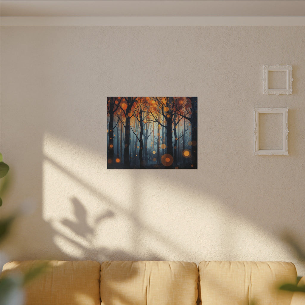 GLOW FOREST — Abstract Forest Lights Framed Canvas Wall Art
