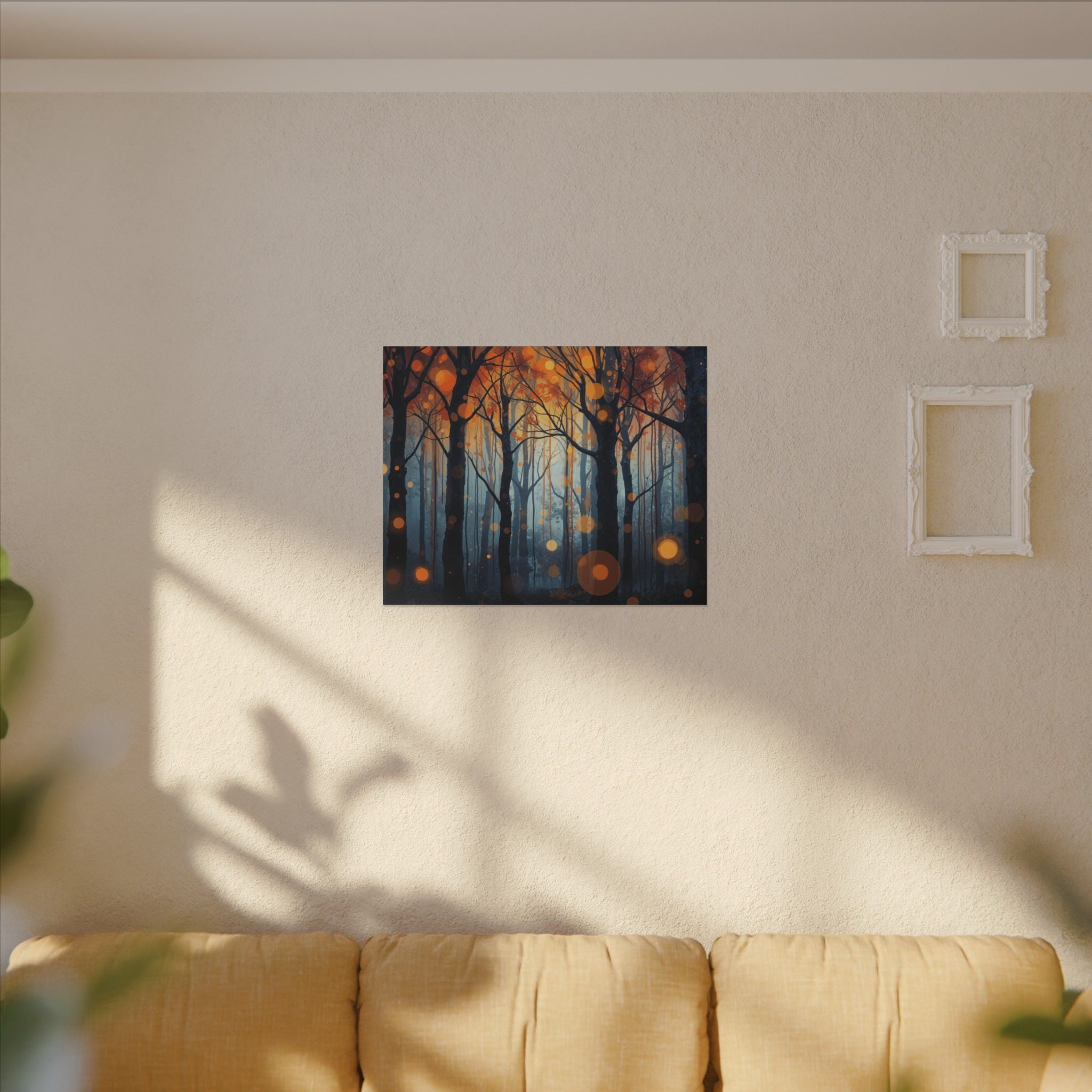 GLOW FOREST — Abstract Forest Lights Framed Canvas Wall Art