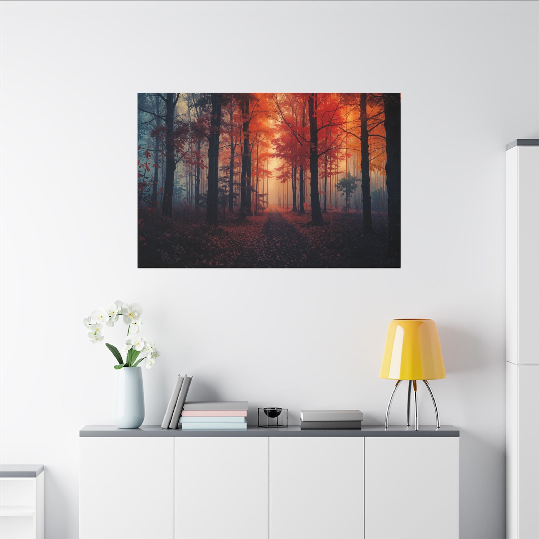 AMBER FOREST — Abstract Autumn Forest Framed Canvas Wall Art
