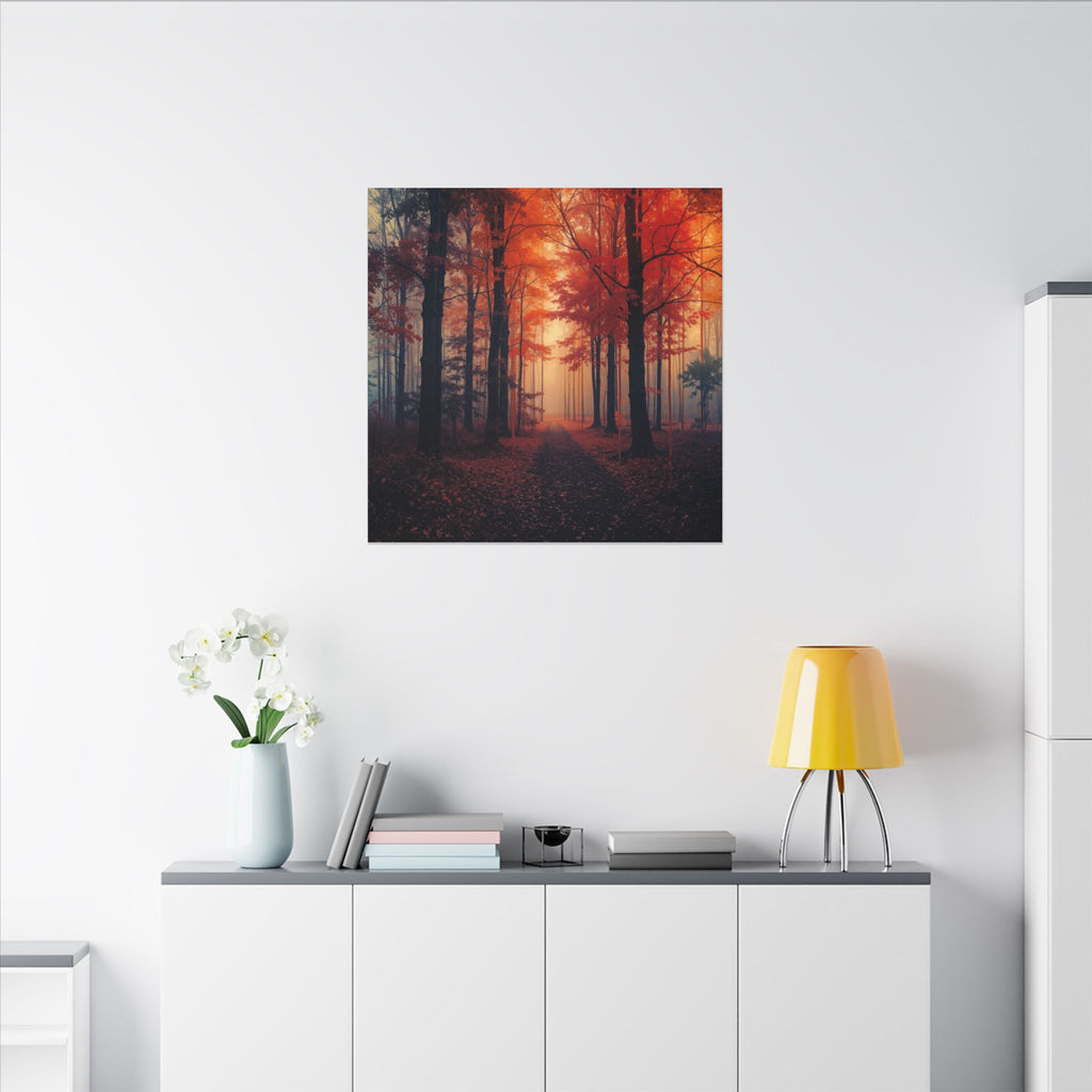 AMBER FOREST — Abstract Autumn Forest Framed Canvas Wall Art