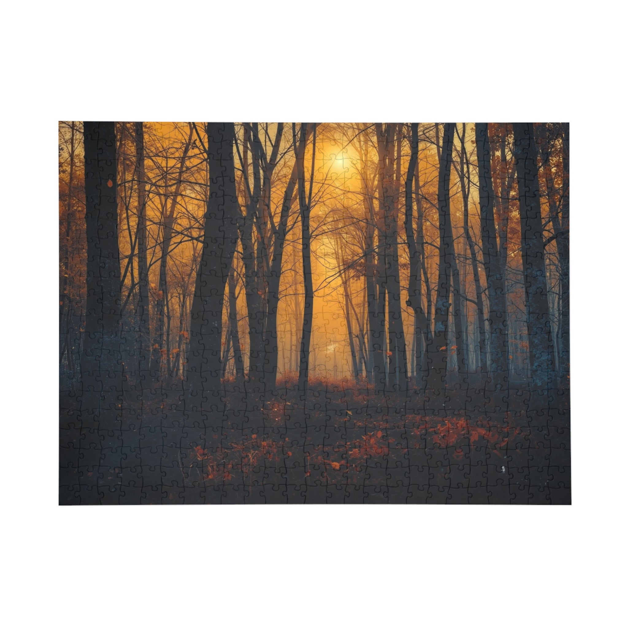 GOLDFALL 500-piece golden dusk forest art puzzle by Scattercrate — golden moody forest jigsaw gift