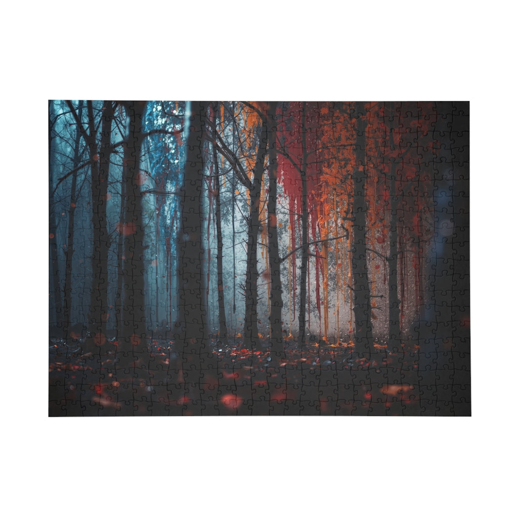 FROSTEMBER 500-piece frost and ember forest art puzzle by Scattercrate — icy-and-fire forest jigsaw gift