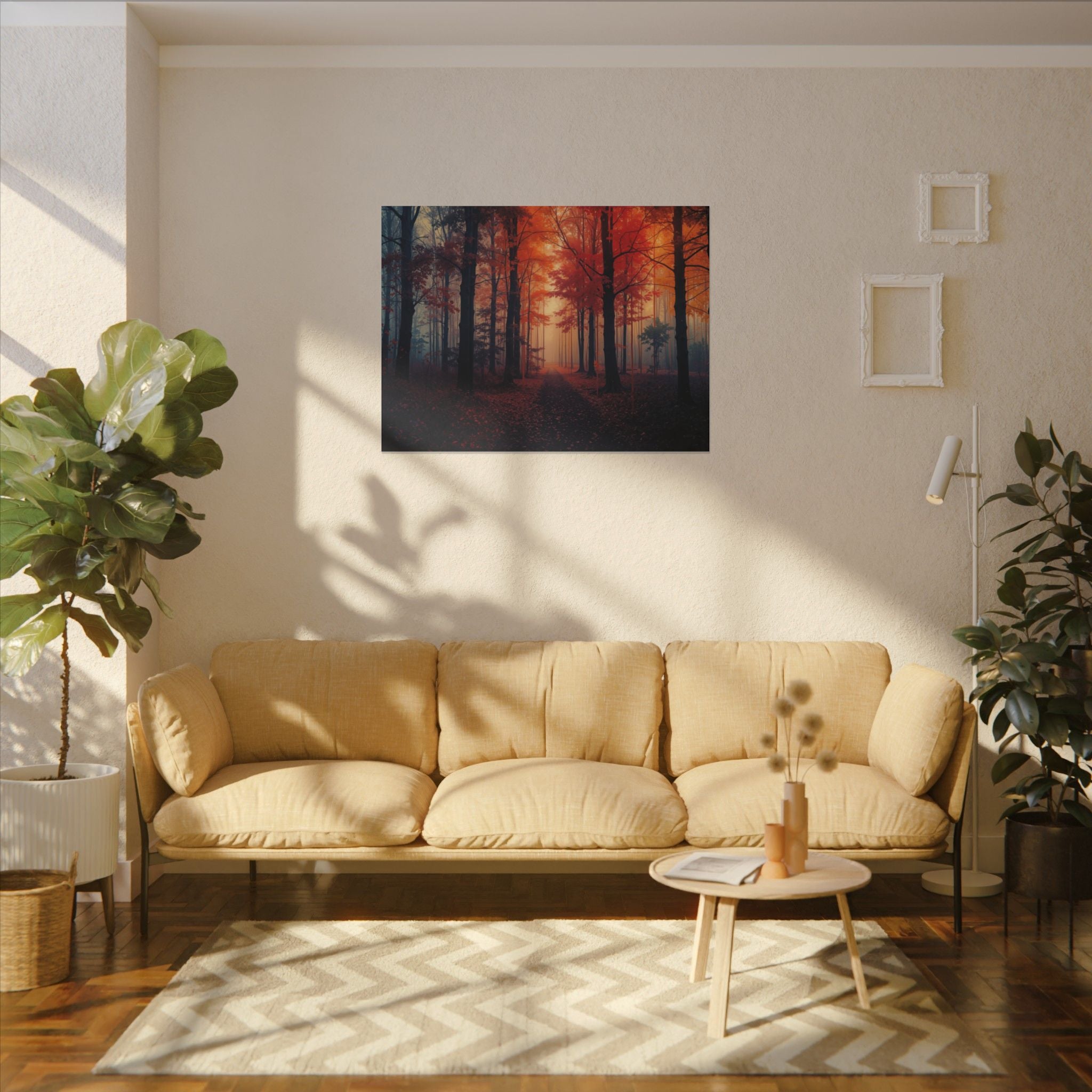 AMBER FOREST — Abstract Autumn Forest Framed Canvas Wall Art