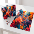 CHROMA FLORA jigsaw puzzle box and assembled puzzle mockup