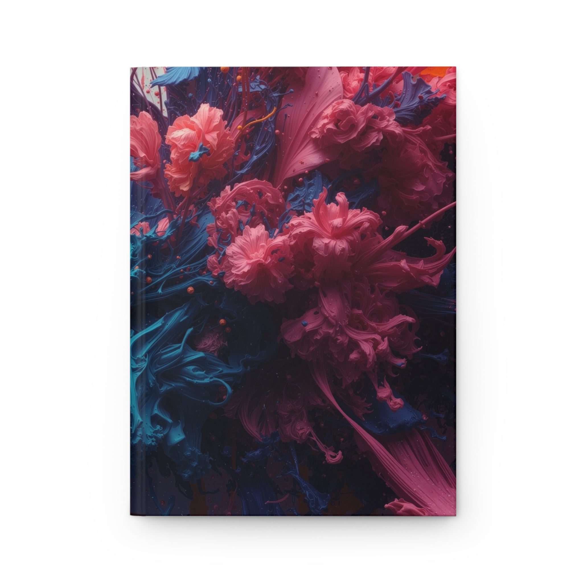 Marigoldtide hardcover journal by Scattercrate — turquoise ink tide with real marigold and dahlia blooms