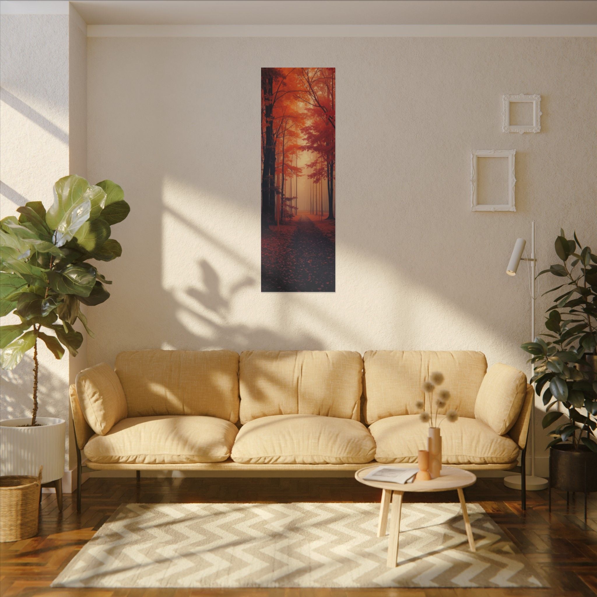 AMBER FOREST — Abstract Autumn Forest Framed Canvas Wall Art