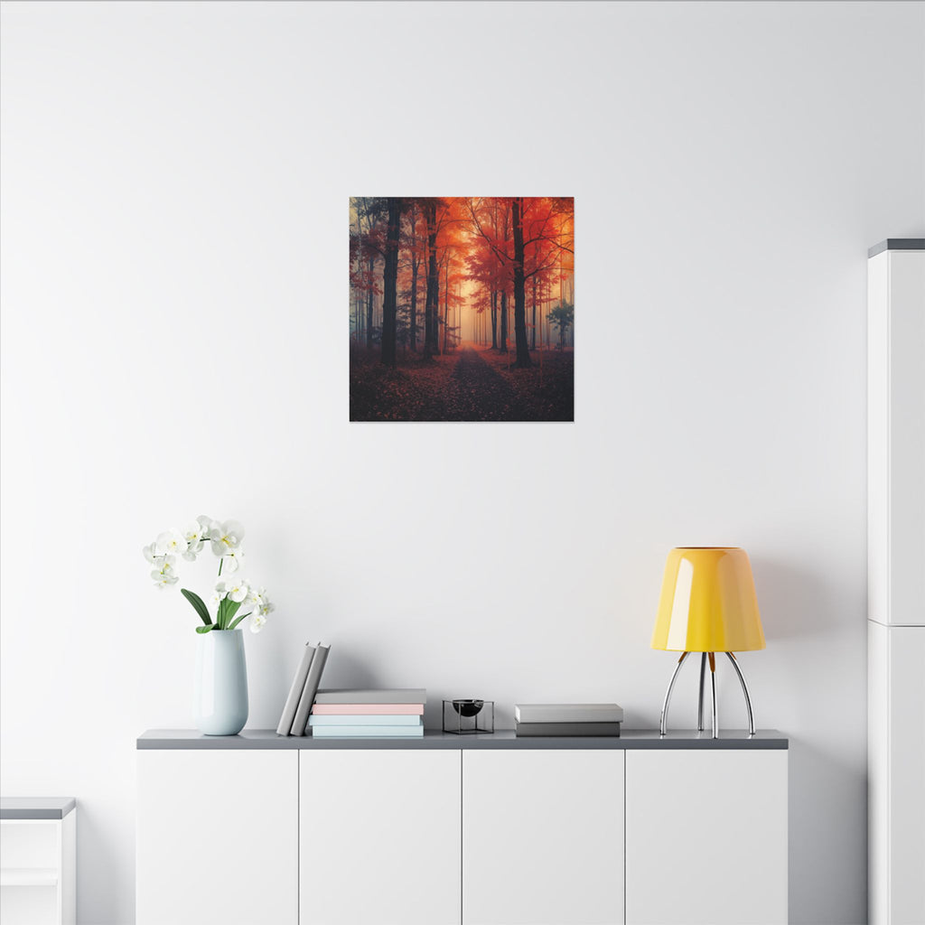 AMBER FOREST — Abstract Autumn Forest Framed Canvas Wall Art