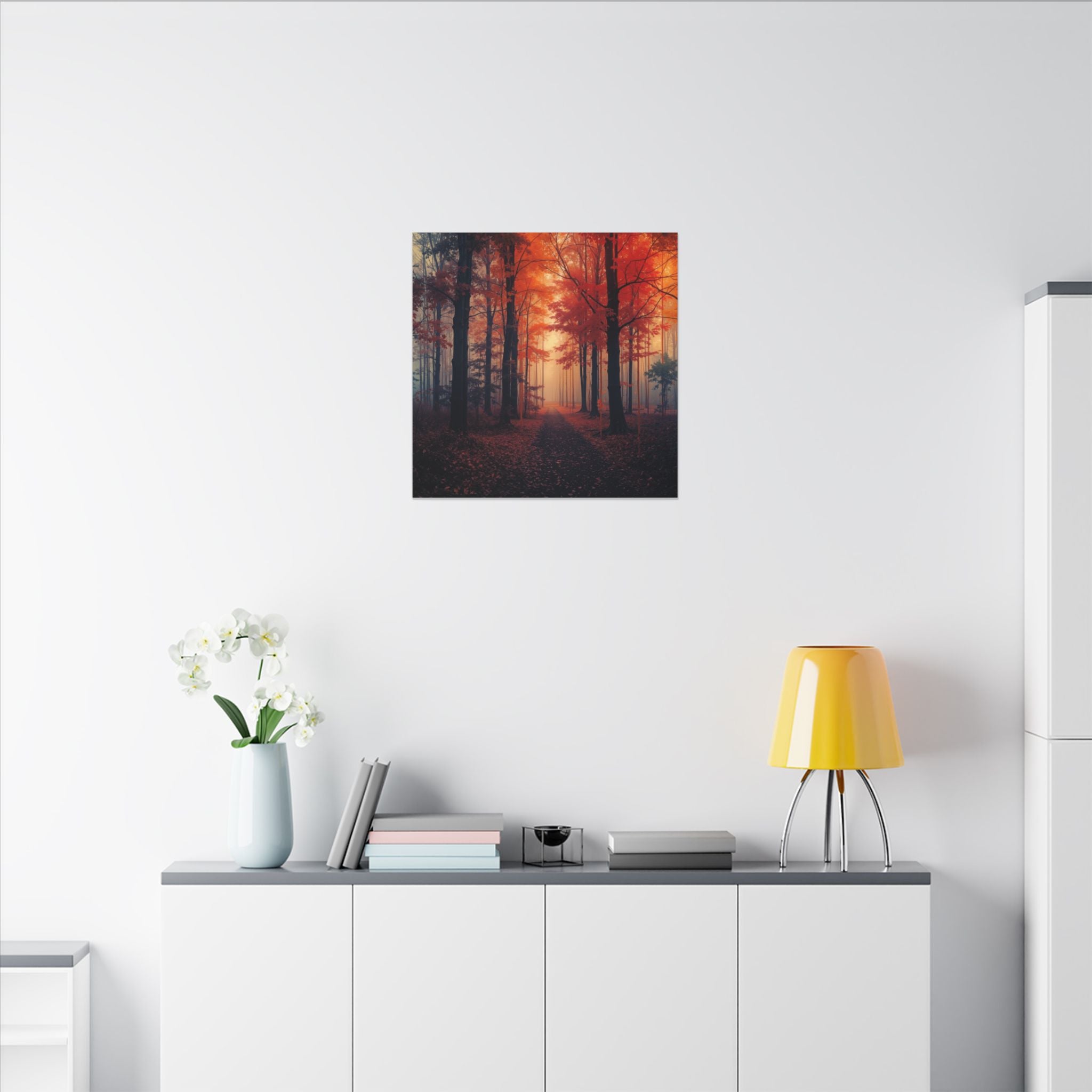 AMBER FOREST — Abstract Autumn Forest Framed Canvas Wall Art
