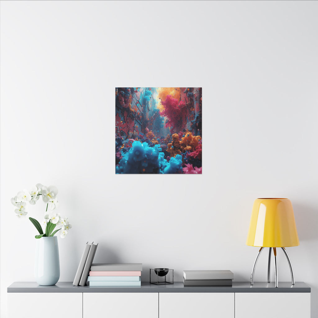 Alleybloom canvas print by Scattercrate — graffiti coral ink blooms on a tagged alley wall