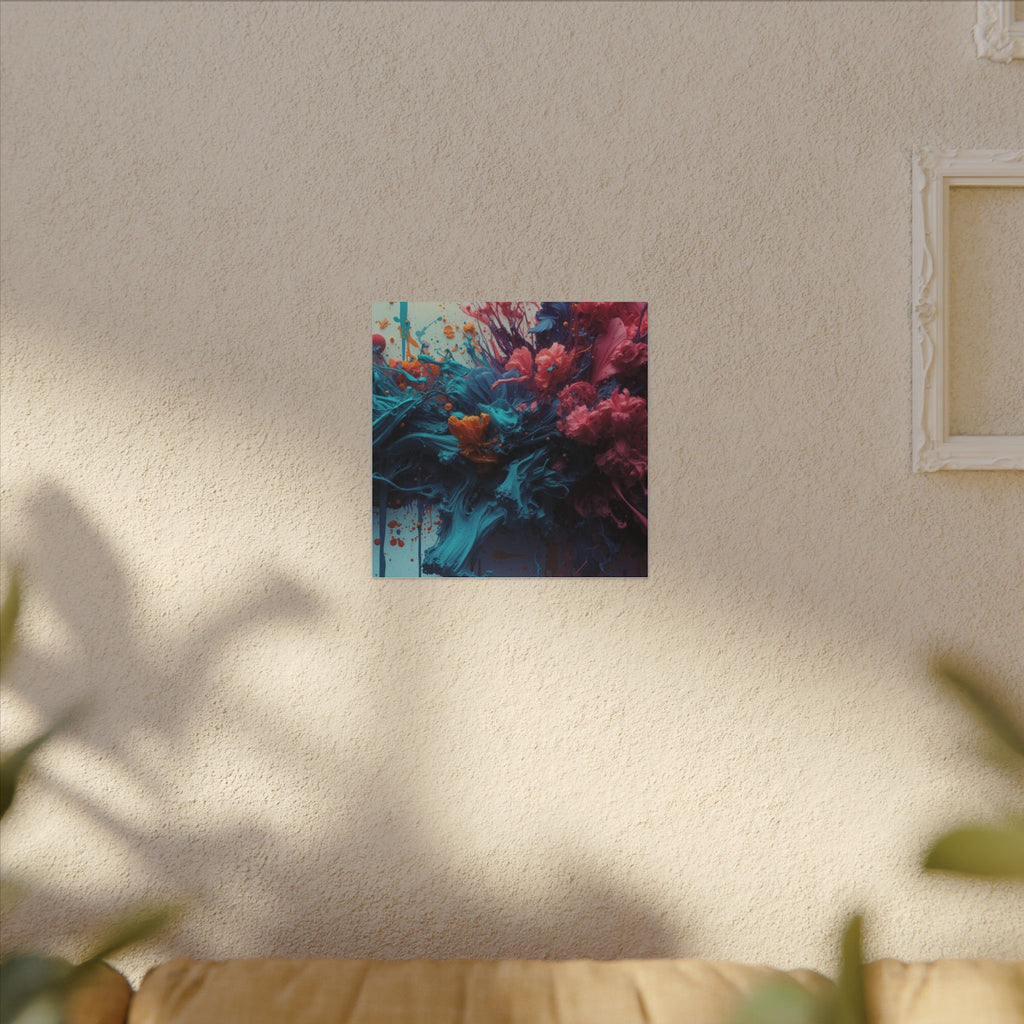 Marigoldtide canvas print by Scattercrate — turquoise ink tide with real marigold and dahlia blooms