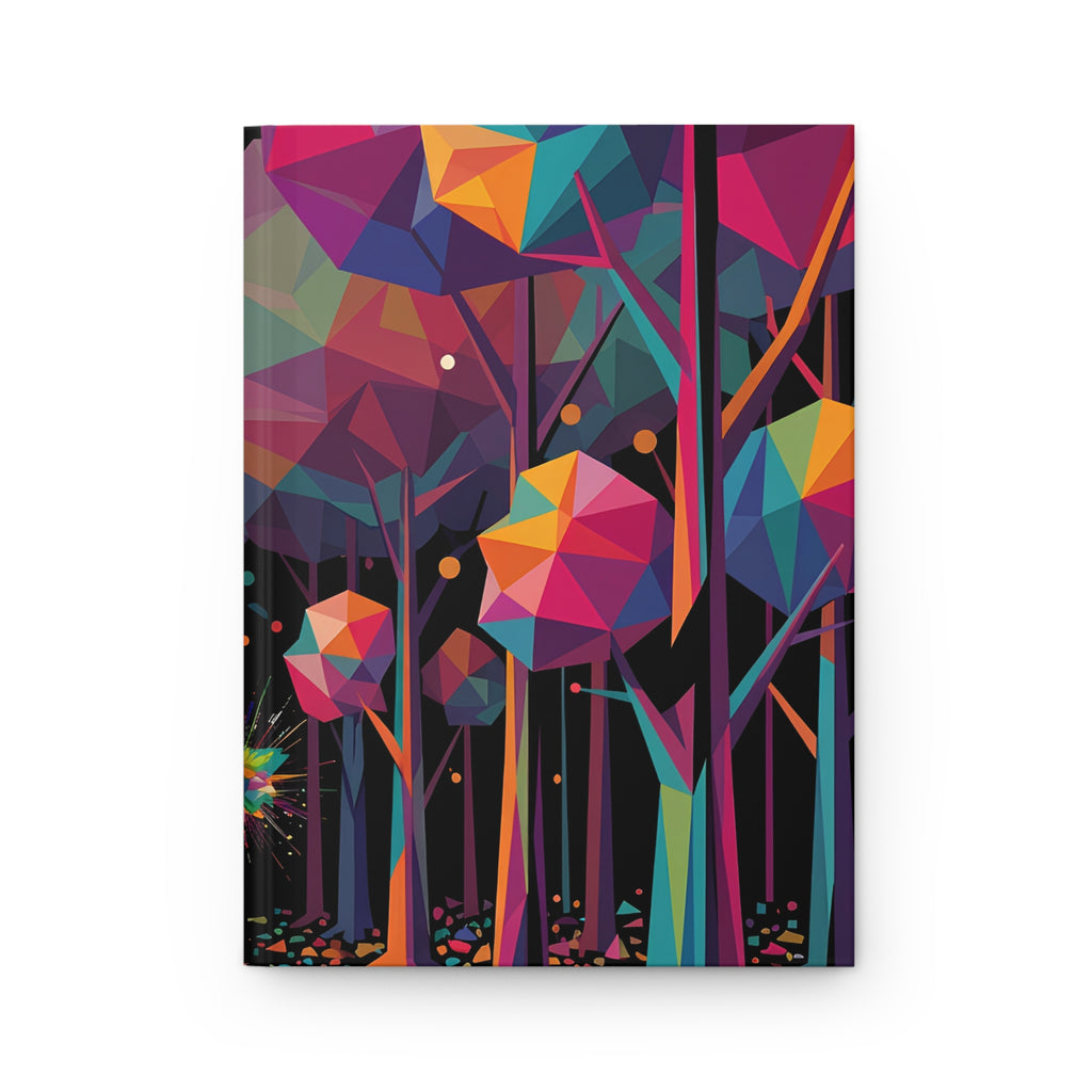 GEOMETRIC FOREST hardcover art journal by Scattercrate — emerald and gold low-poly geometric forest cover