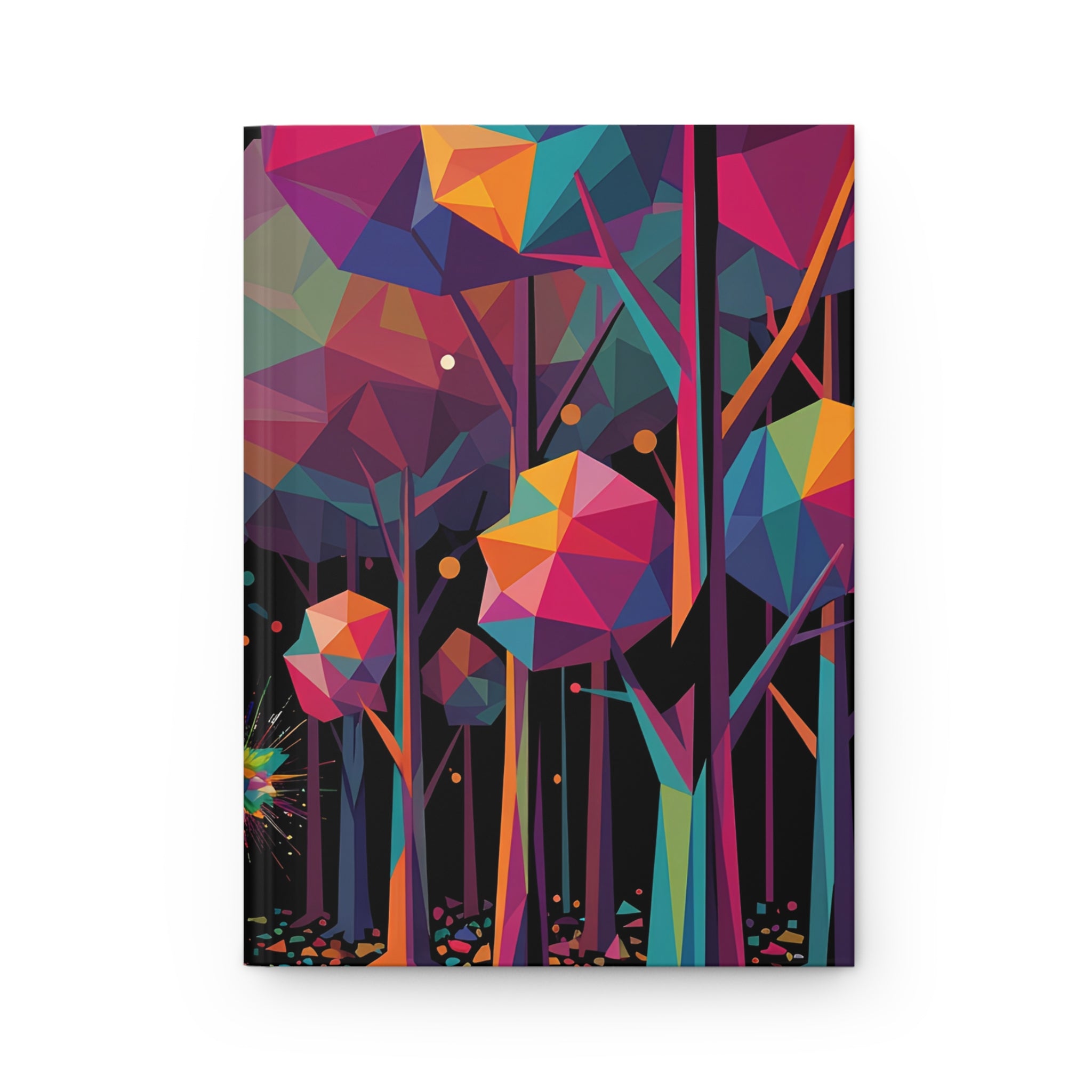 GEOMETRIC FOREST hardcover art journal by Scattercrate — emerald and gold low-poly geometric forest cover