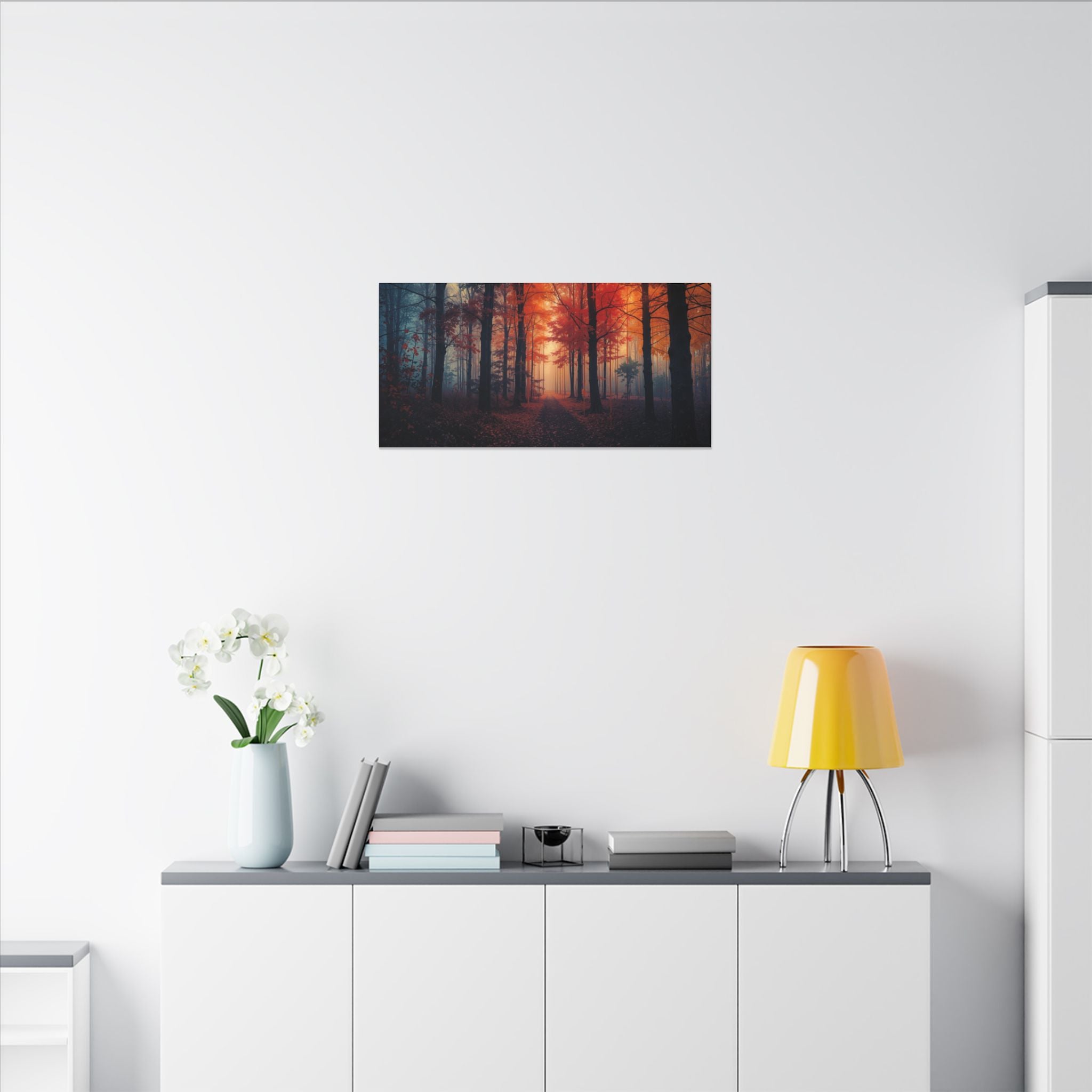 AMBER FOREST — Abstract Autumn Forest Framed Canvas Wall Art