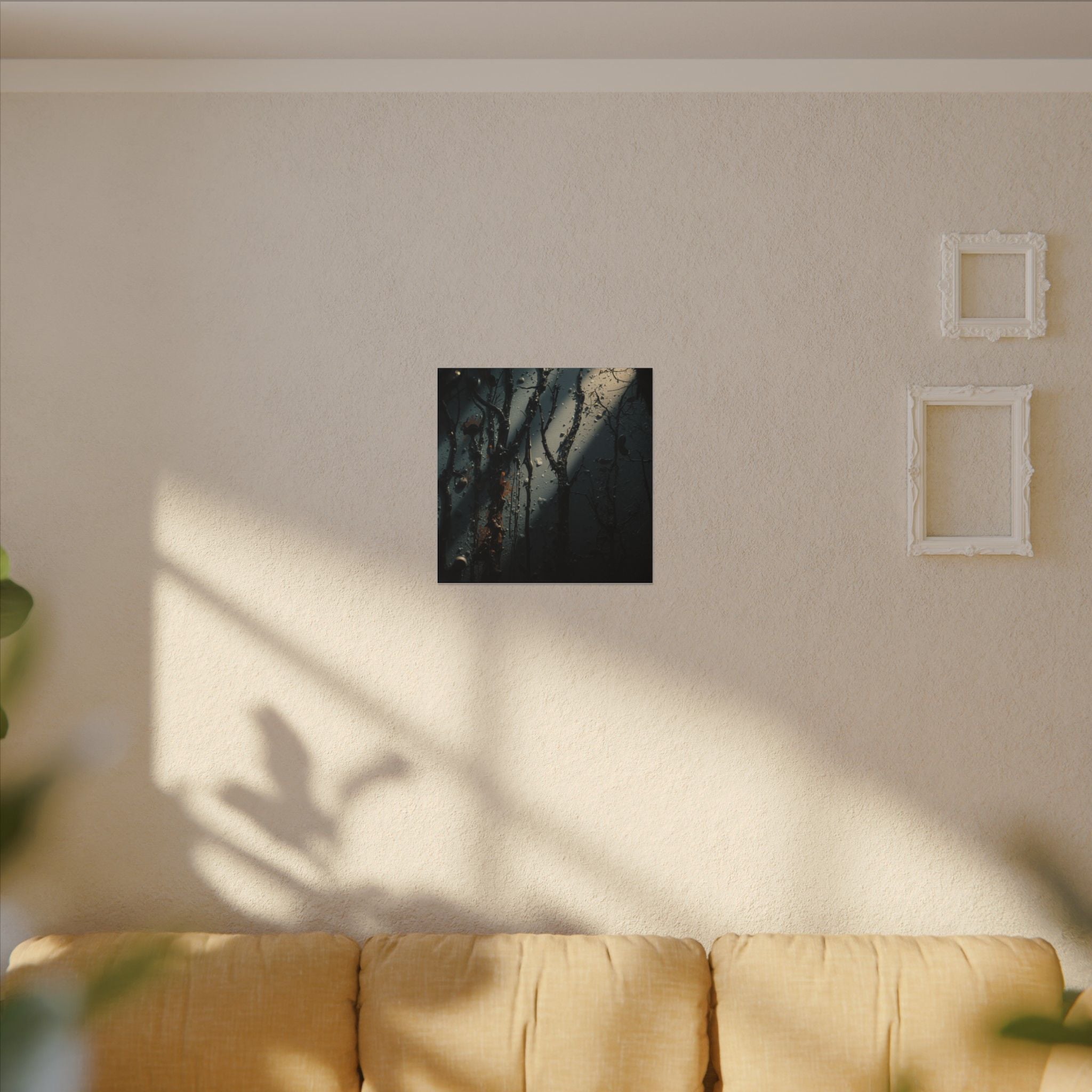 MOONVEIL moonbeam nocturne forest framed canvas wall art by Scattercrate — moonlit blue moody decor