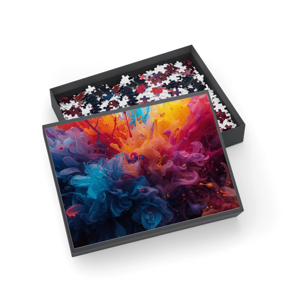 Azureflare 500-piece jigsaw puzzle by Scattercrate — blue ember wall art, cool flame over deep indigo