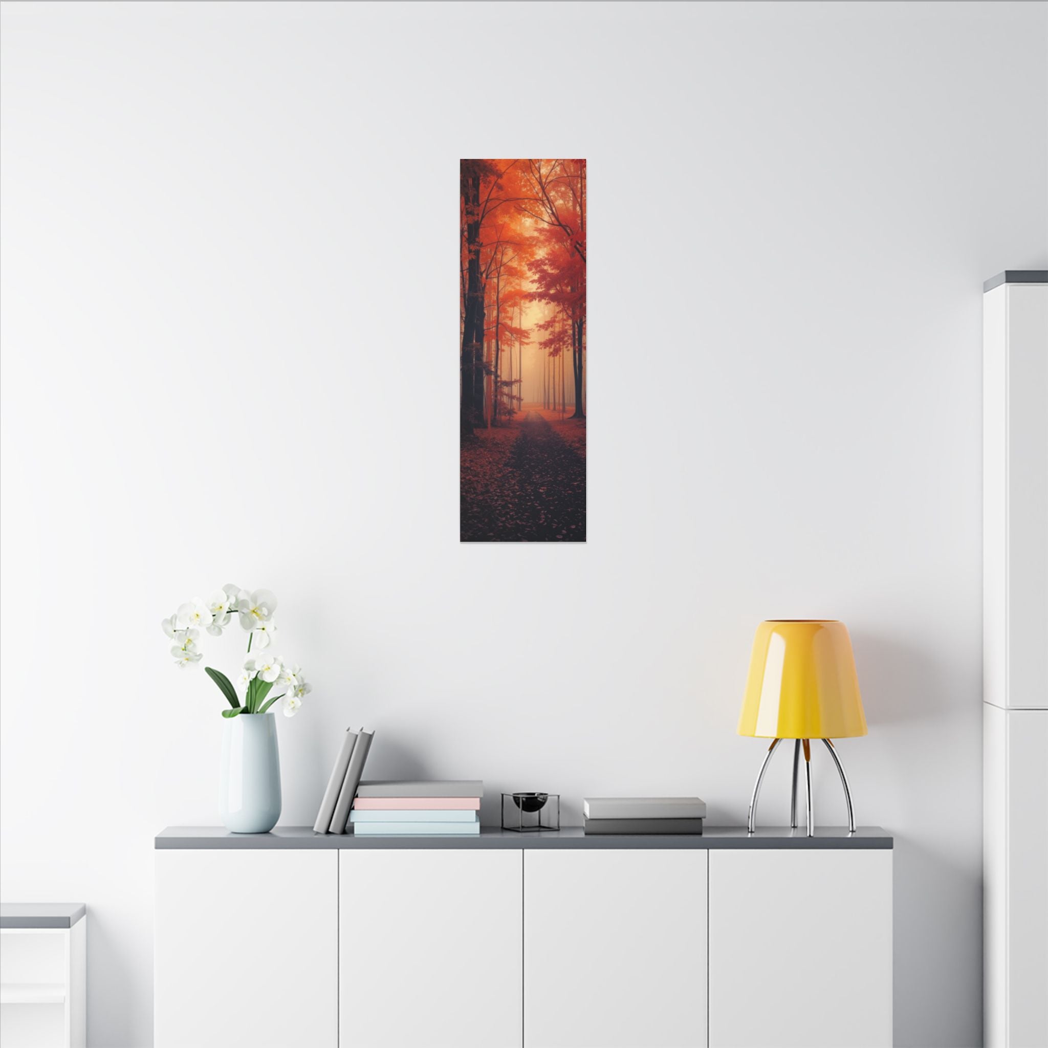 AMBER FOREST — Abstract Autumn Forest Framed Canvas Wall Art
