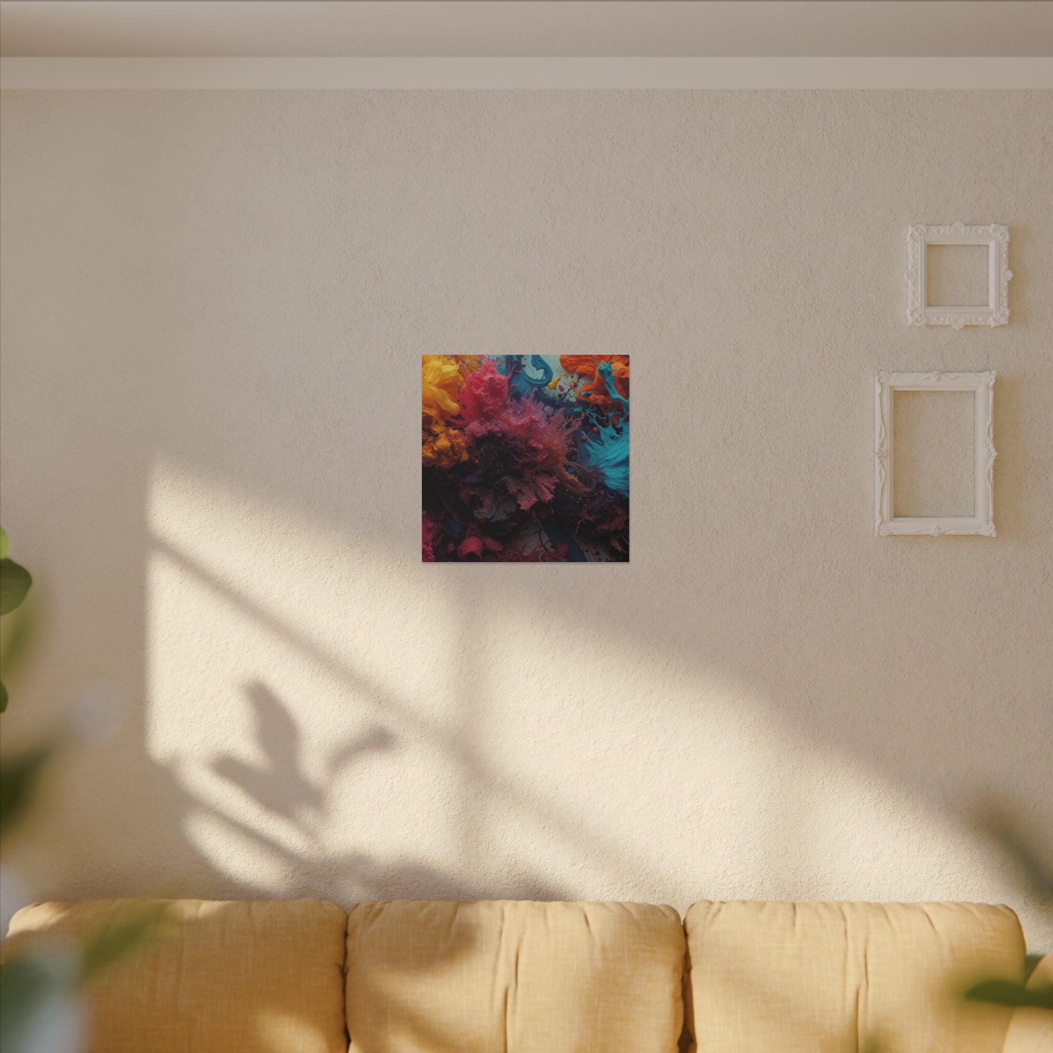 Goldenreef canvas print by Scattercrate — marigold and coral tones in a glowing reef-inspired abstract