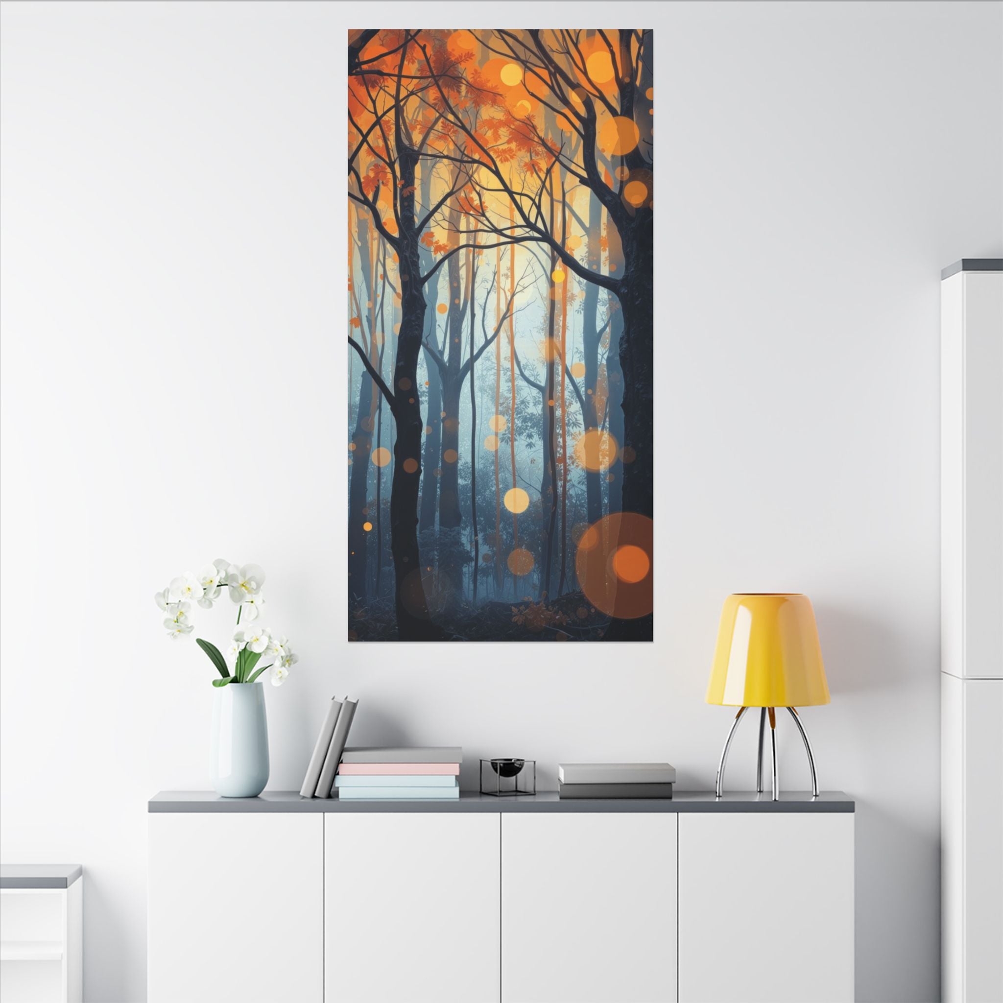 GLOW FOREST — Abstract Forest Lights Framed Canvas Wall Art