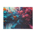 Marigoldtide 500-piece jigsaw puzzle by Scattercrate — turquoise ink tide with real marigold and dahlia blooms