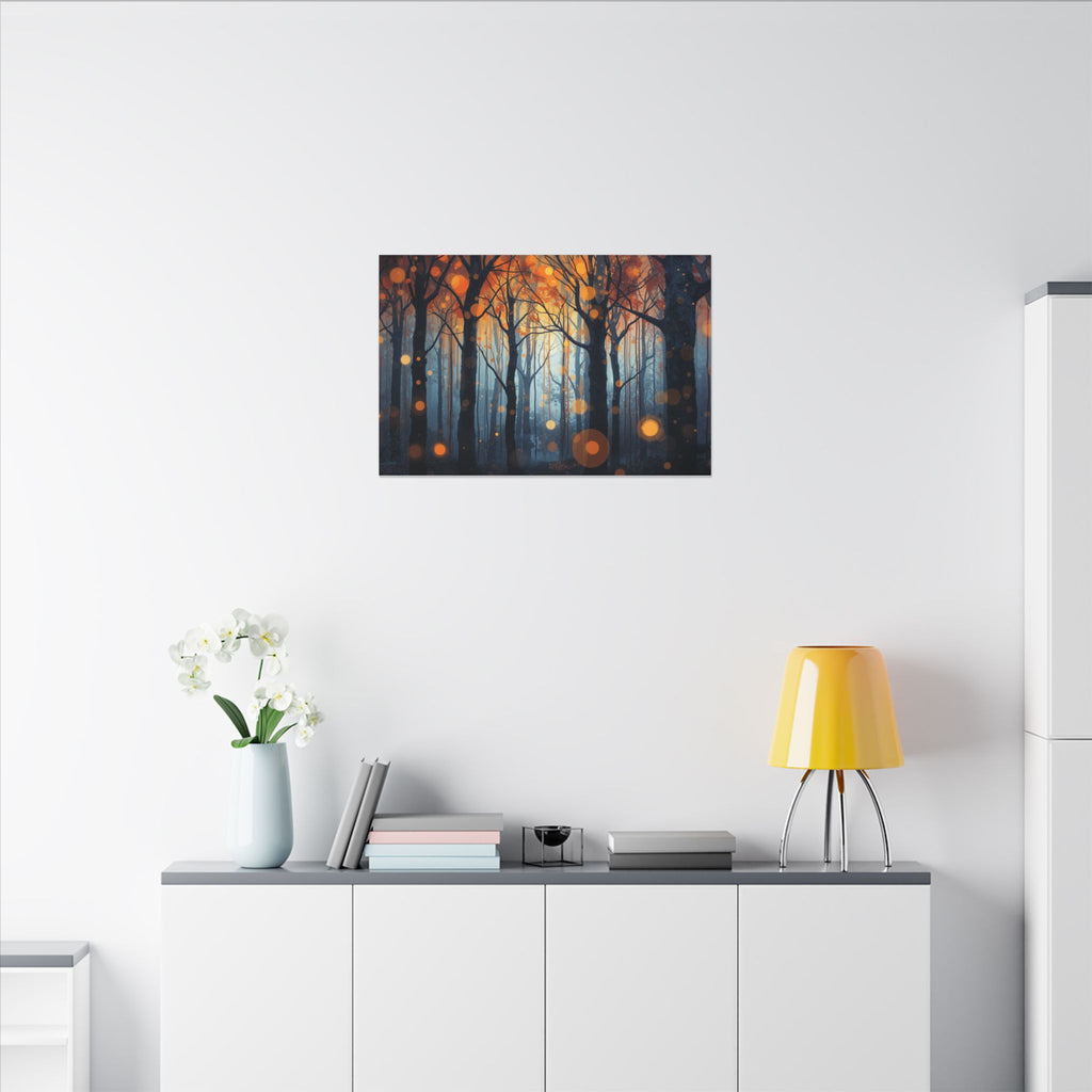 GLOW FOREST — Abstract Forest Lights Framed Canvas Wall Art