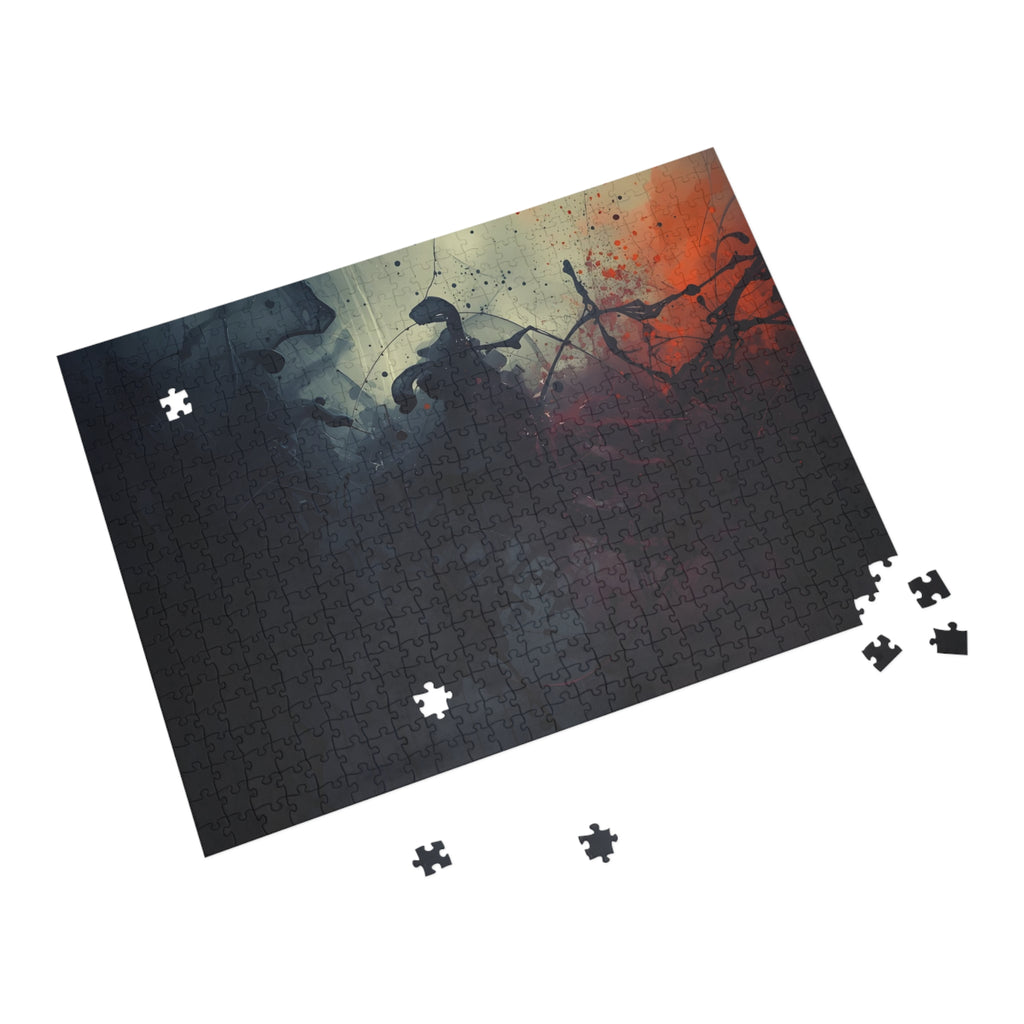 Inkscorch puzzle by Scattercrate — navy ink bleeding into firelit orange