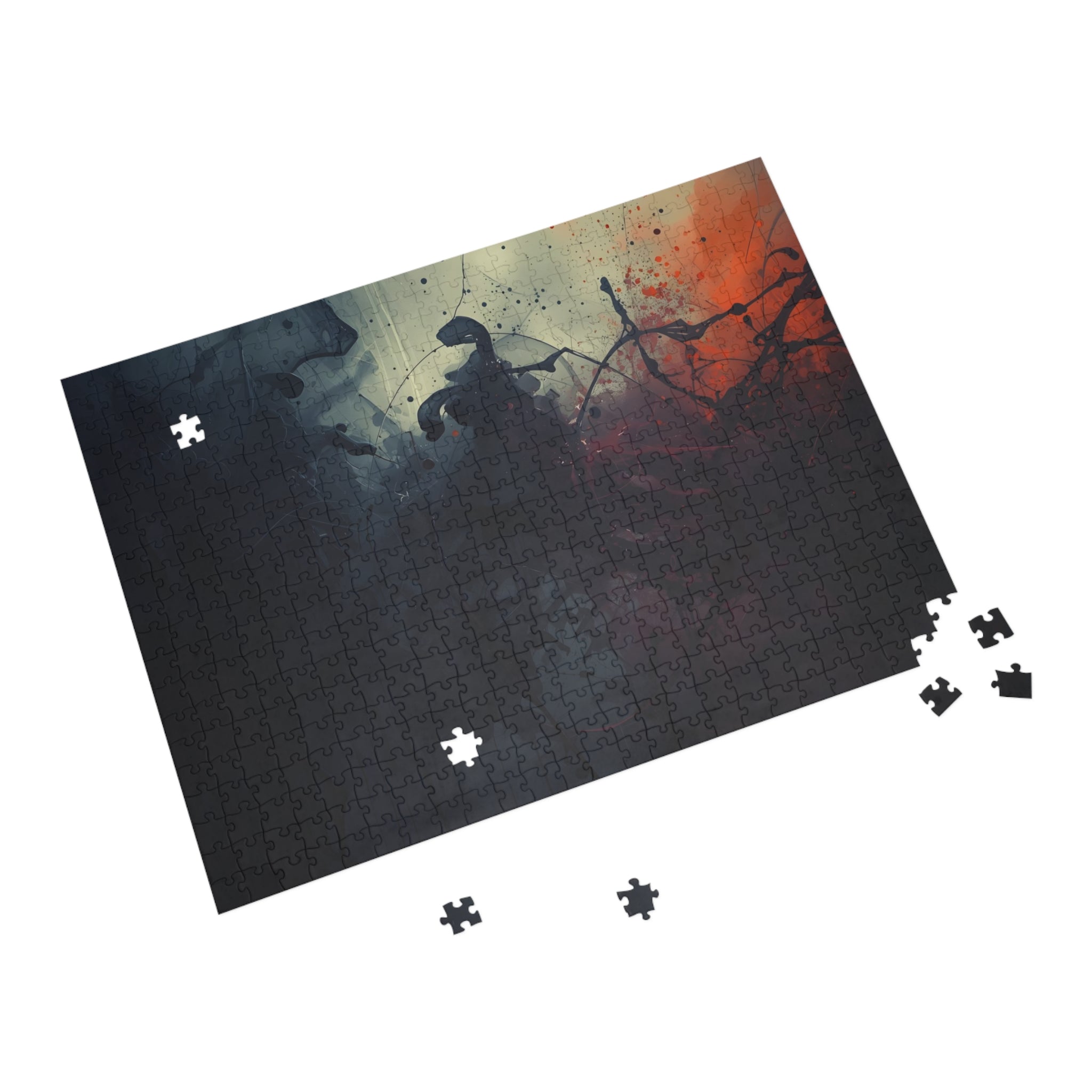 Inkscorch puzzle by Scattercrate — navy ink bleeding into firelit orange