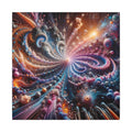 PULSAR radiant fractal burst canvas print by Scattercrate — amber and blue-violet spirals exploding from a point of light