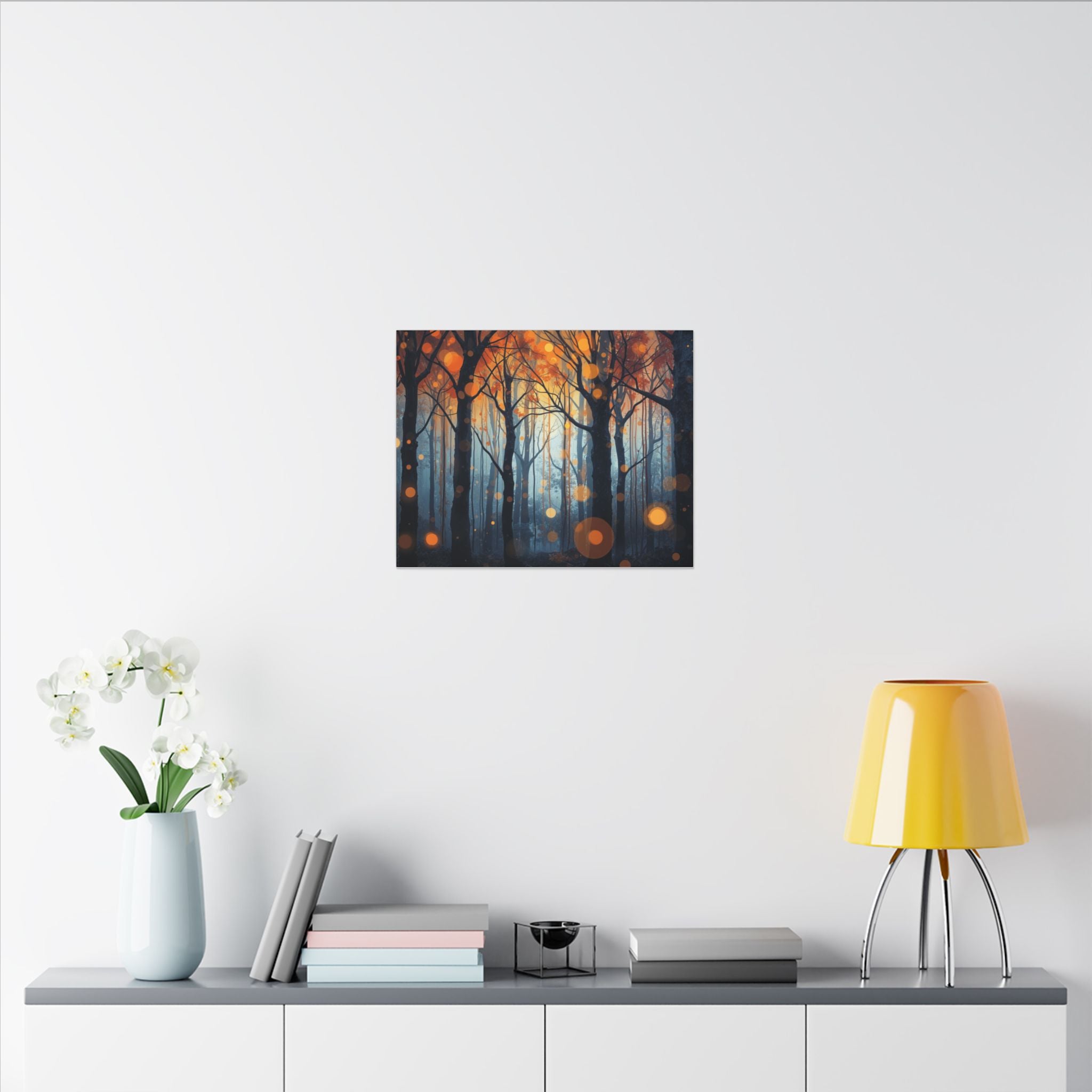 GLOW FOREST — Abstract Forest Lights Framed Canvas Wall Art