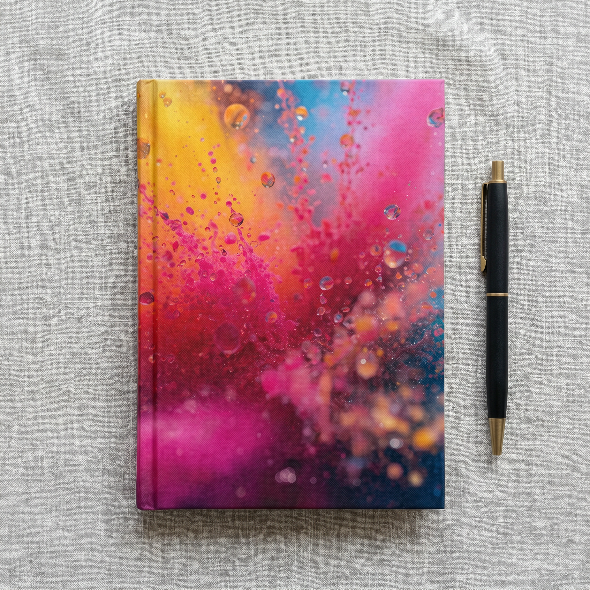 CHROMADRIFT hardcover journal by Scattercrate — neon powder explosion in orange pink and blue