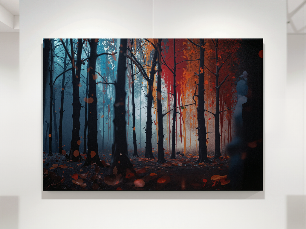 FROSTEMBER frost and ember forest framed canvas wall art by Scattercrate — icy-and-fire moody decor