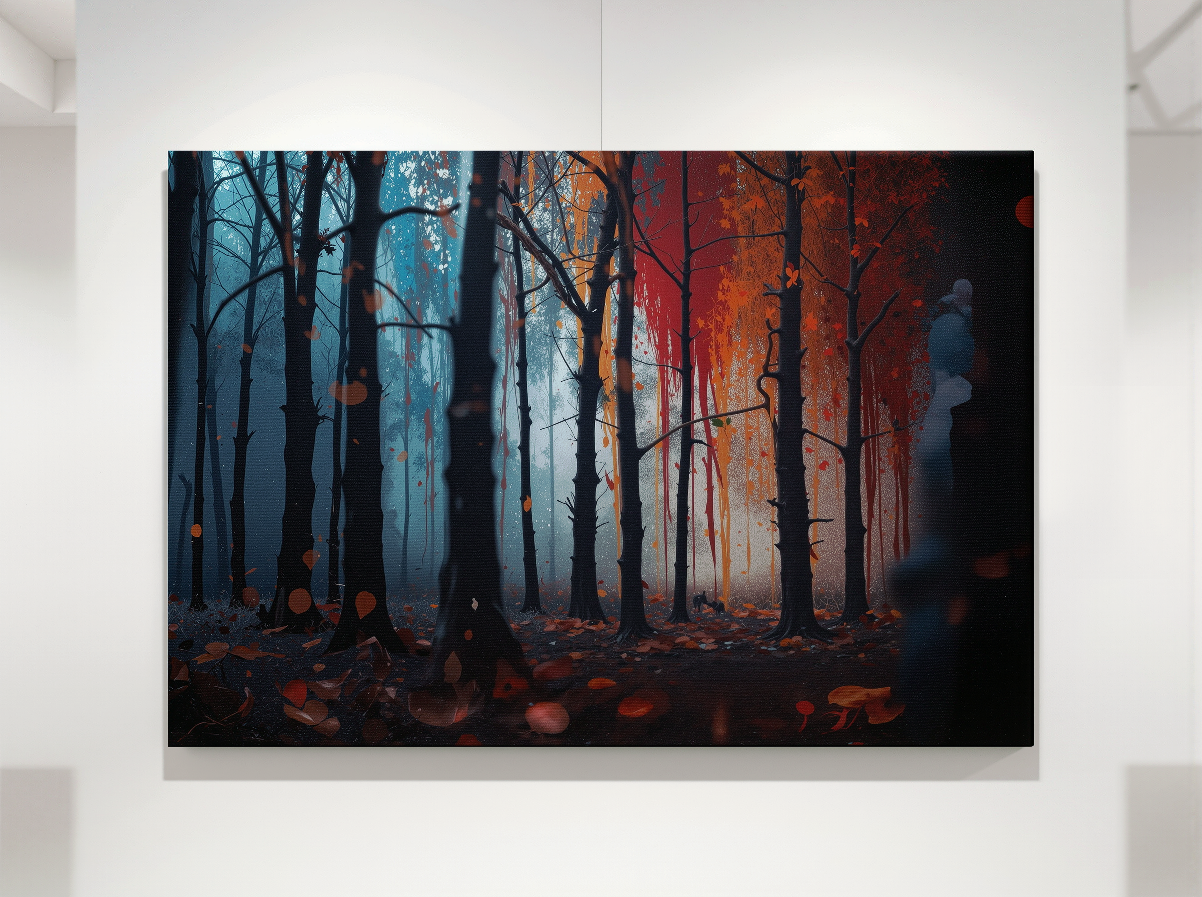 FROSTEMBER frost and ember forest framed canvas wall art by Scattercrate — icy-and-fire moody decor