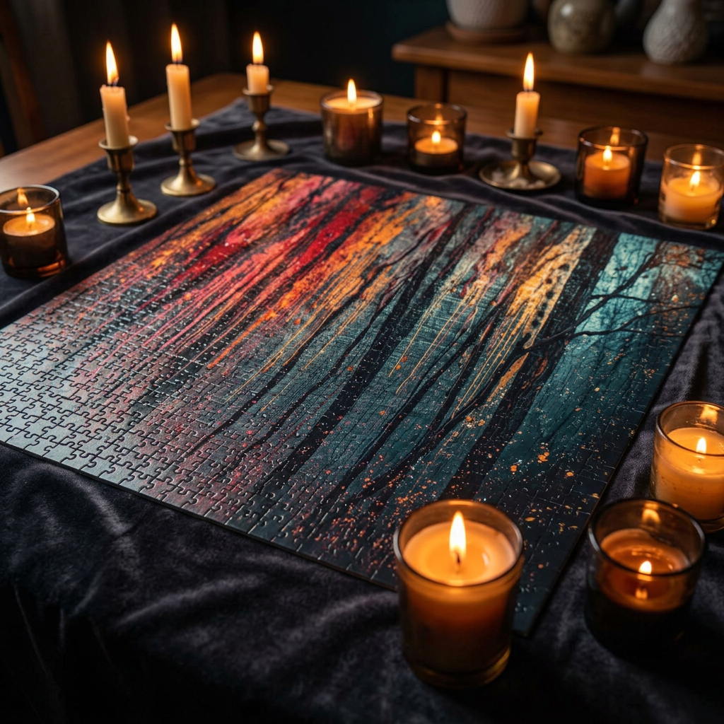 VESPER 500-piece abstract forest art puzzle by Scattercrate — twilight moody forest jigsaw gift