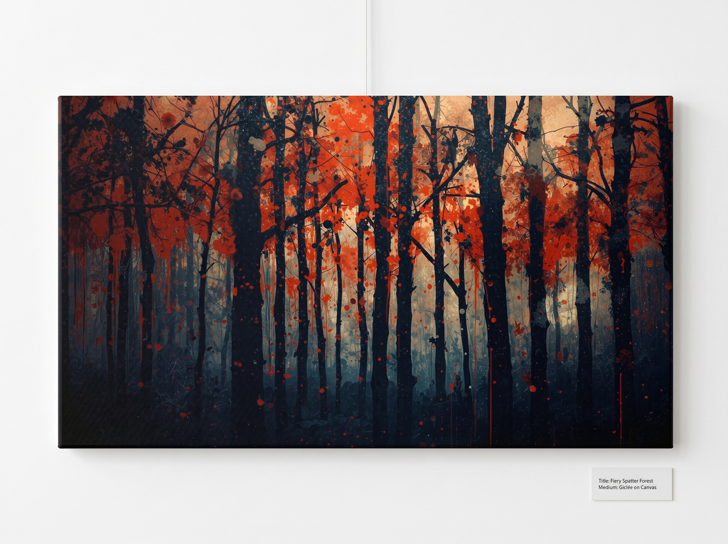 EMBERLINE burning canopy abstract forest framed canvas wall art by Scattercrate — ember-orange moody decor