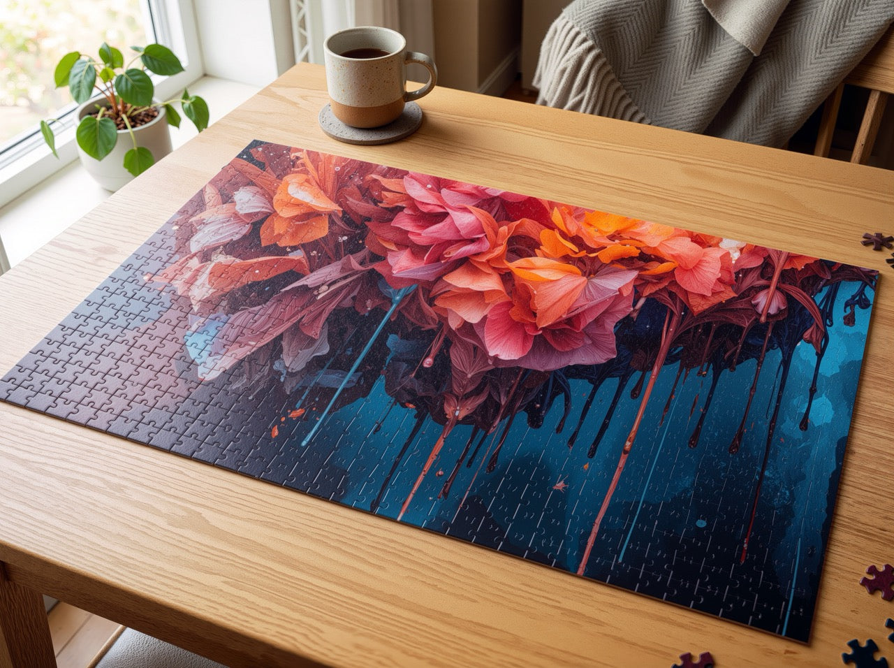 CRIMSONDRIP 500-piece art puzzle by Scattercrate — crimson crystal dripping down black stone
