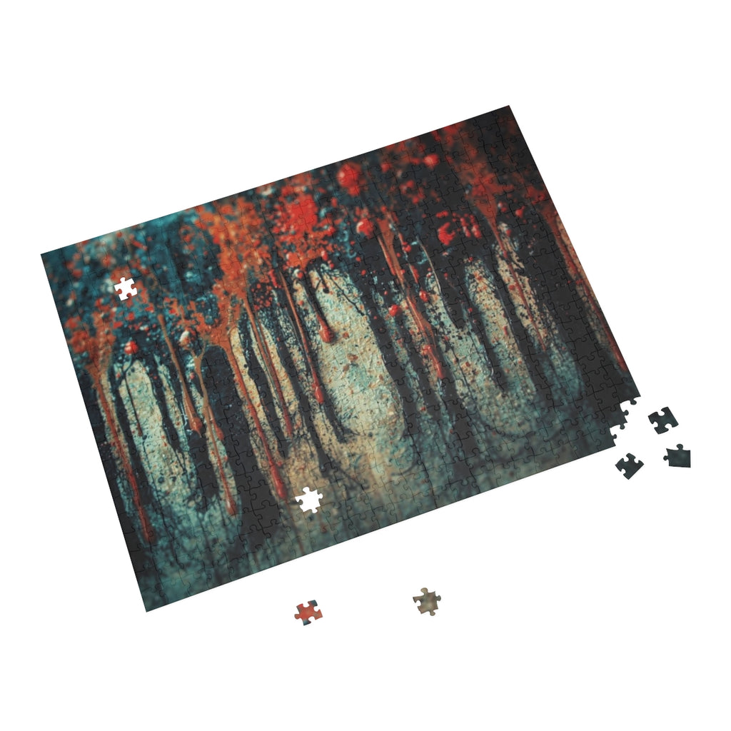 Amber Rift 500-piece ink-forest puzzle by Scattercrate — warm amber forest art jigsaw gift