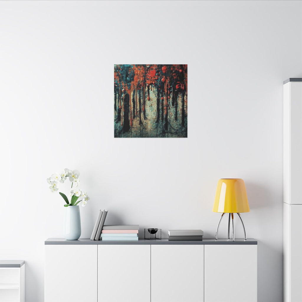 Amber Rift abstract ink-forest canvas print by Scattercrate — warm amber dark forest wall art