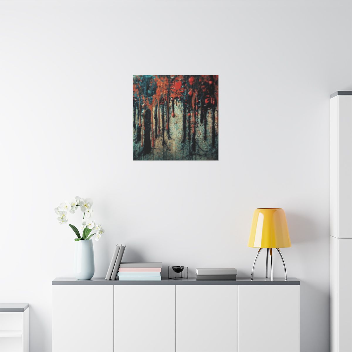 Amber Rift abstract ink-forest canvas print by Scattercrate — warm amber dark forest wall art