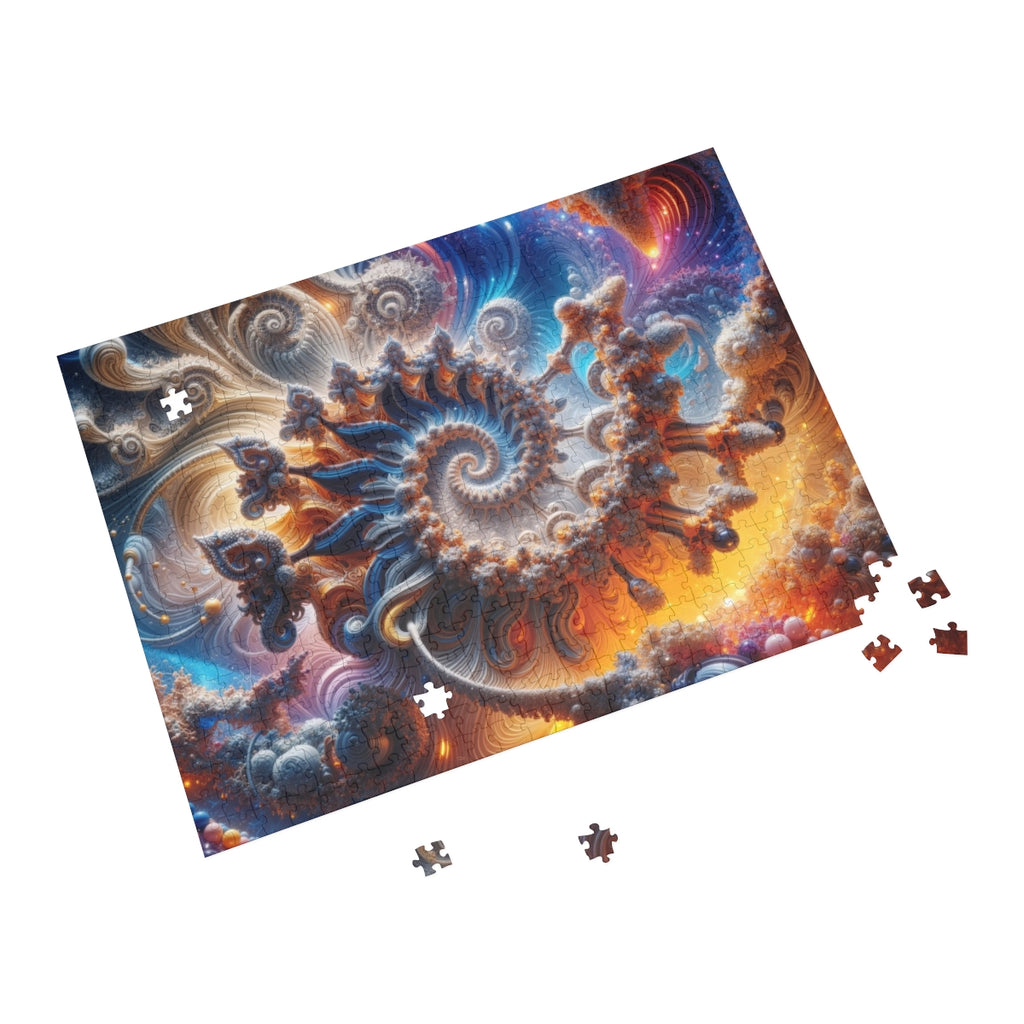AMMONITE cosmic spiral shell jigsaw puzzle by Scattercrate — icy blue fractal coil against molten gold