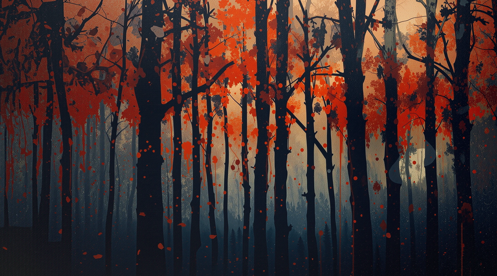 EMBERLINE burning canopy abstract forest framed canvas wall art by Scattercrate — ember-orange moody decor