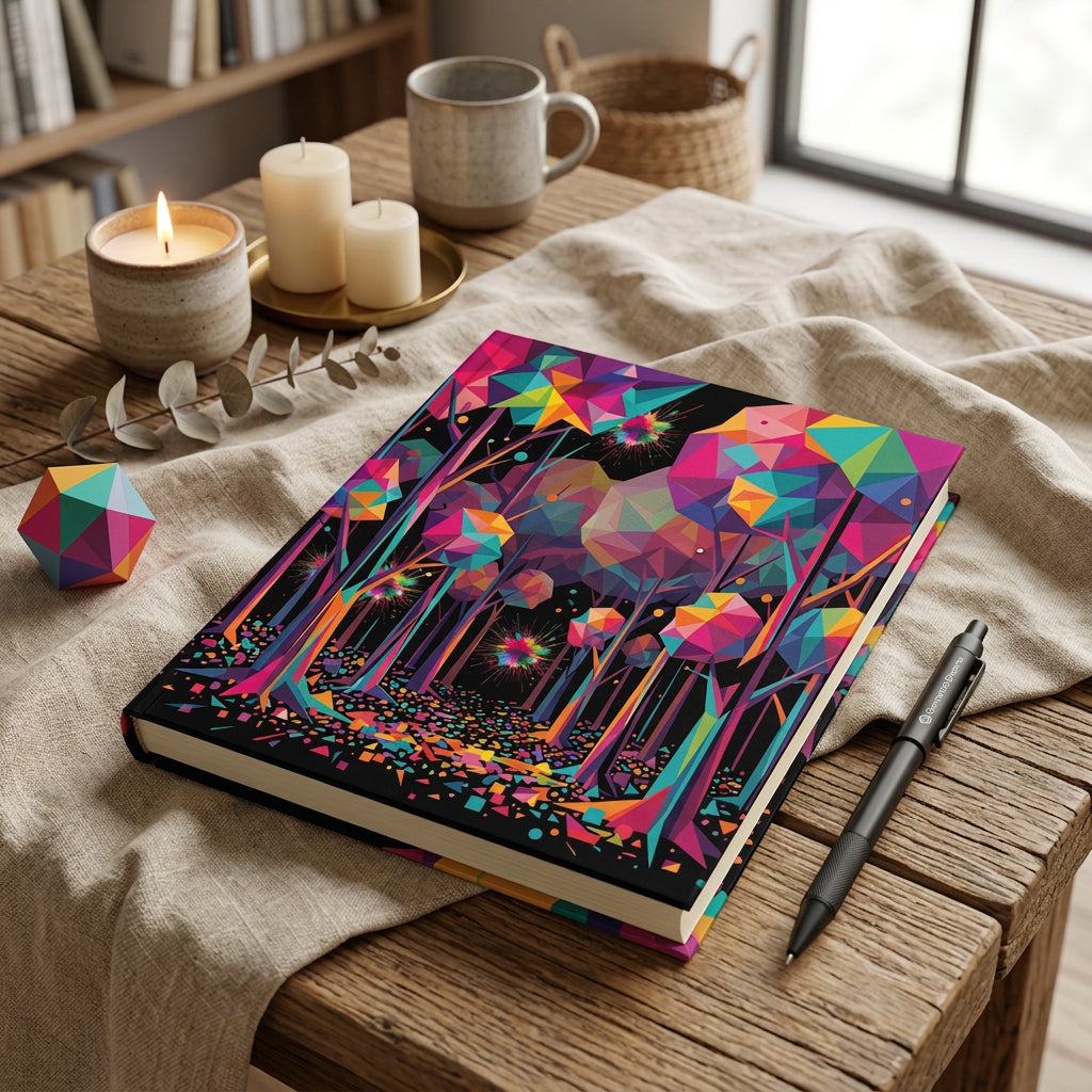 GEOMETRIC FOREST — Low-Poly Abstract Forest Hardcover Journal