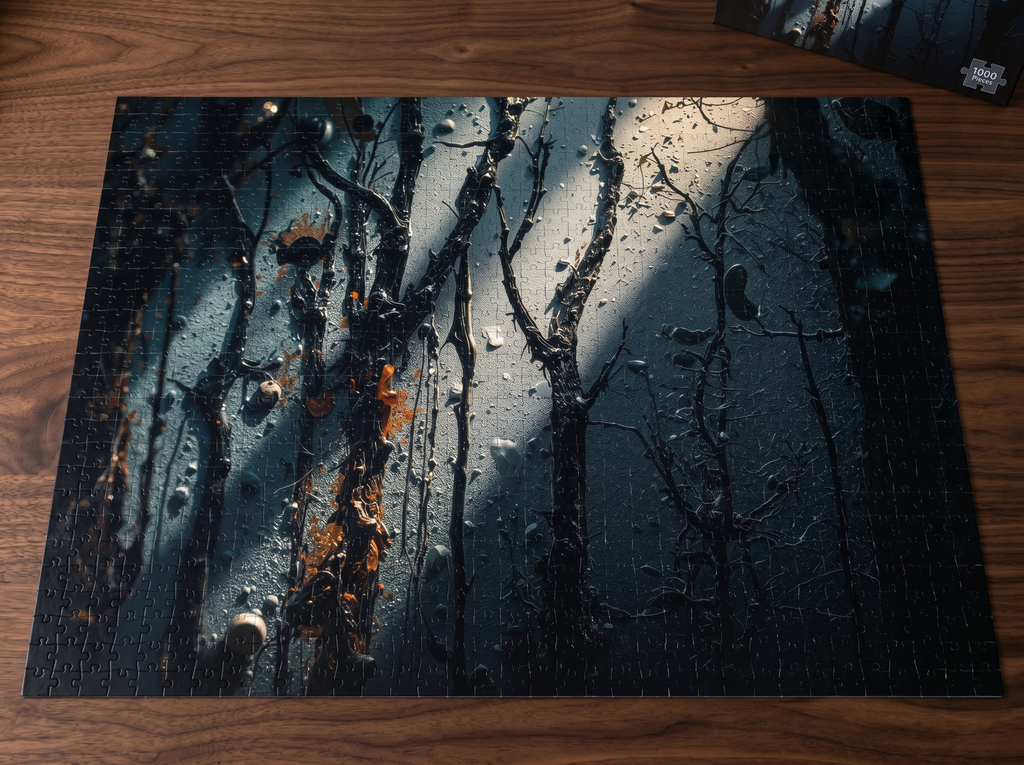 MOONVEIL 500-piece moonlit forest art puzzle by Scattercrate — moonlit blue moody forest jigsaw gift