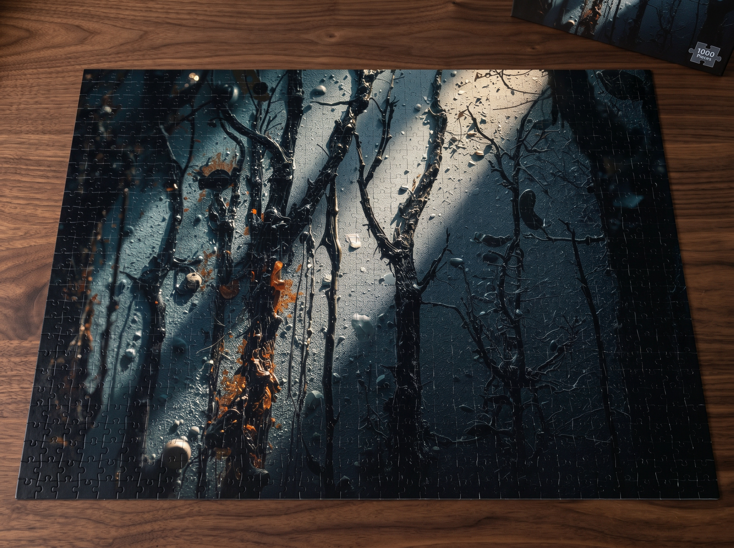 MOONVEIL 500-piece moonlit forest art puzzle by Scattercrate — moonlit blue moody forest jigsaw gift