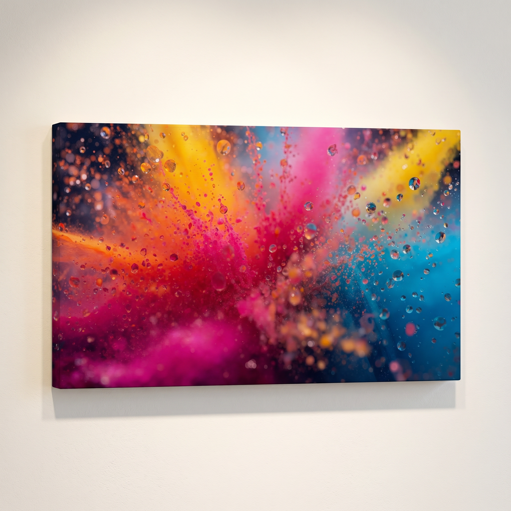 CHROMADRIFT canvas print by Scattercrate — neon powder explosion in orange pink and blue