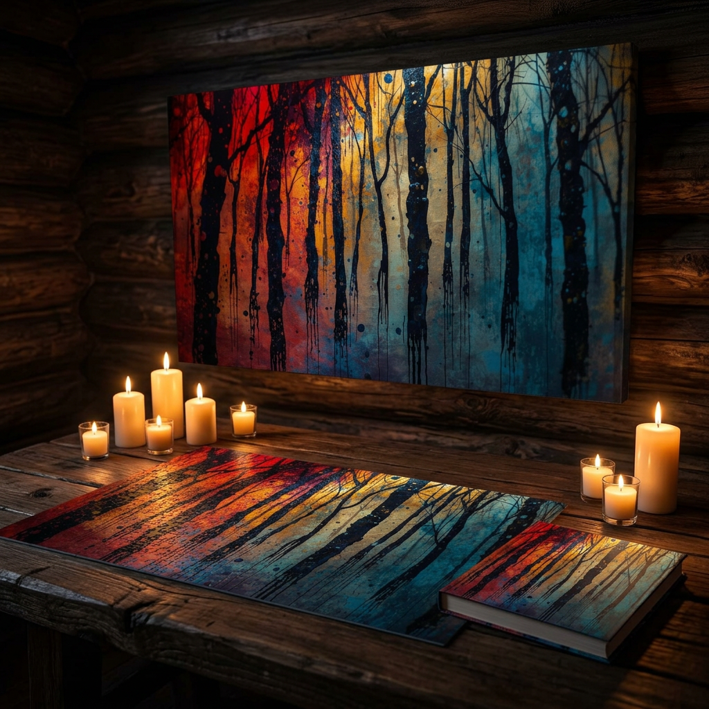 INKWASH abstract ink-forest framed canvas wall art by Scattercrate — inky moody forest decor