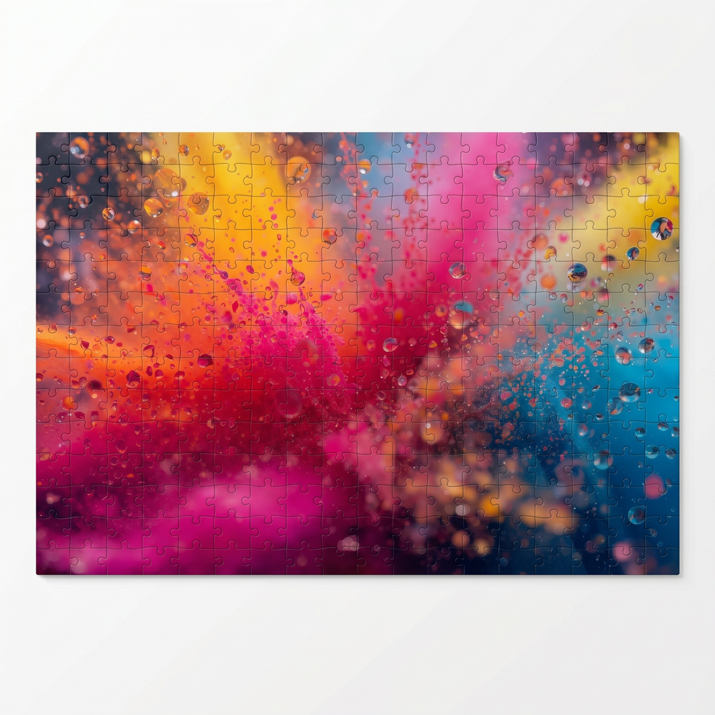 CHROMADRIFT 1000-piece puzzle by Scattercrate — neon powder explosion in orange pink and blue